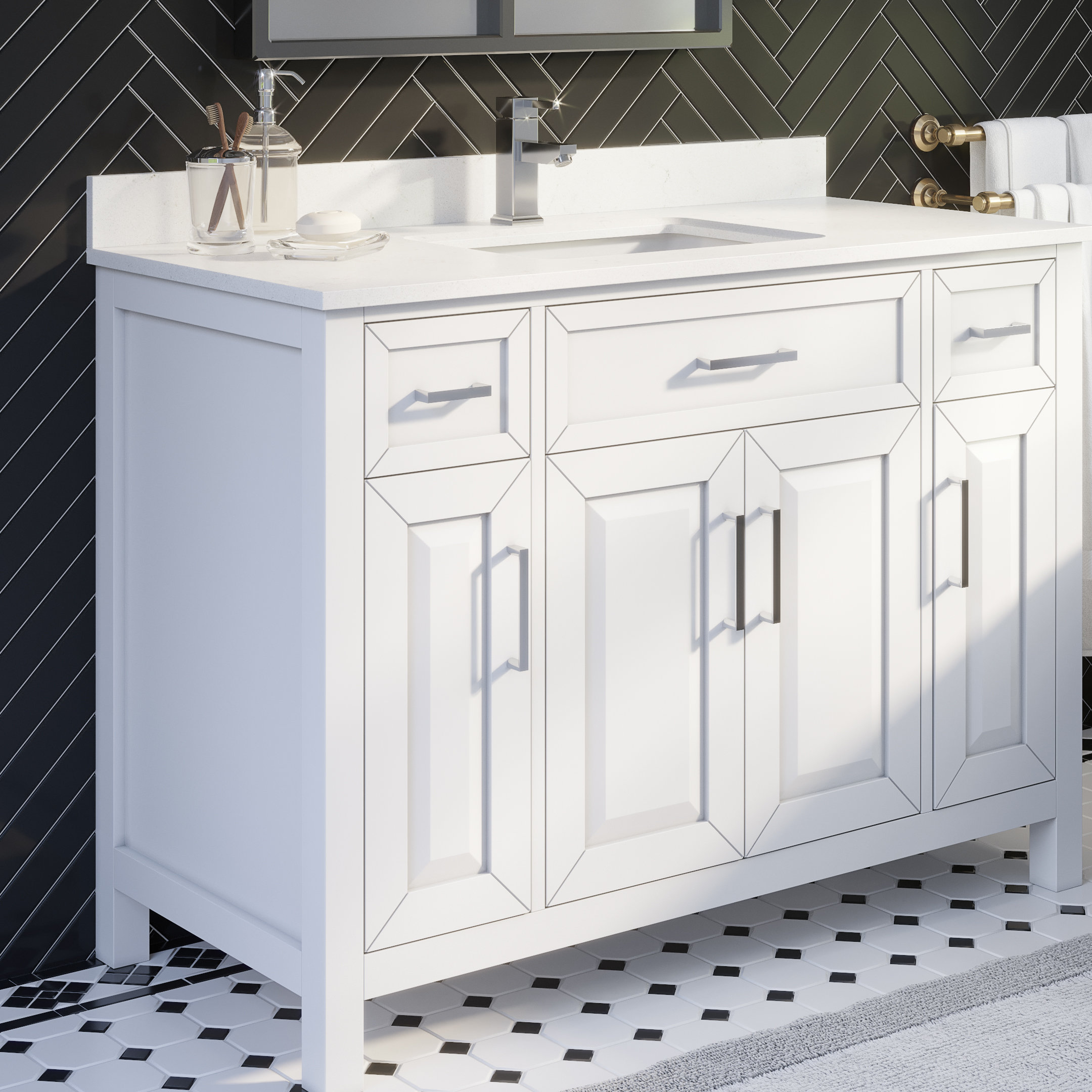 Wildon Home® Domela 48" W x 22" D x 34.75" H Single Bathroom Vanity with Power Bar and Drawer ...